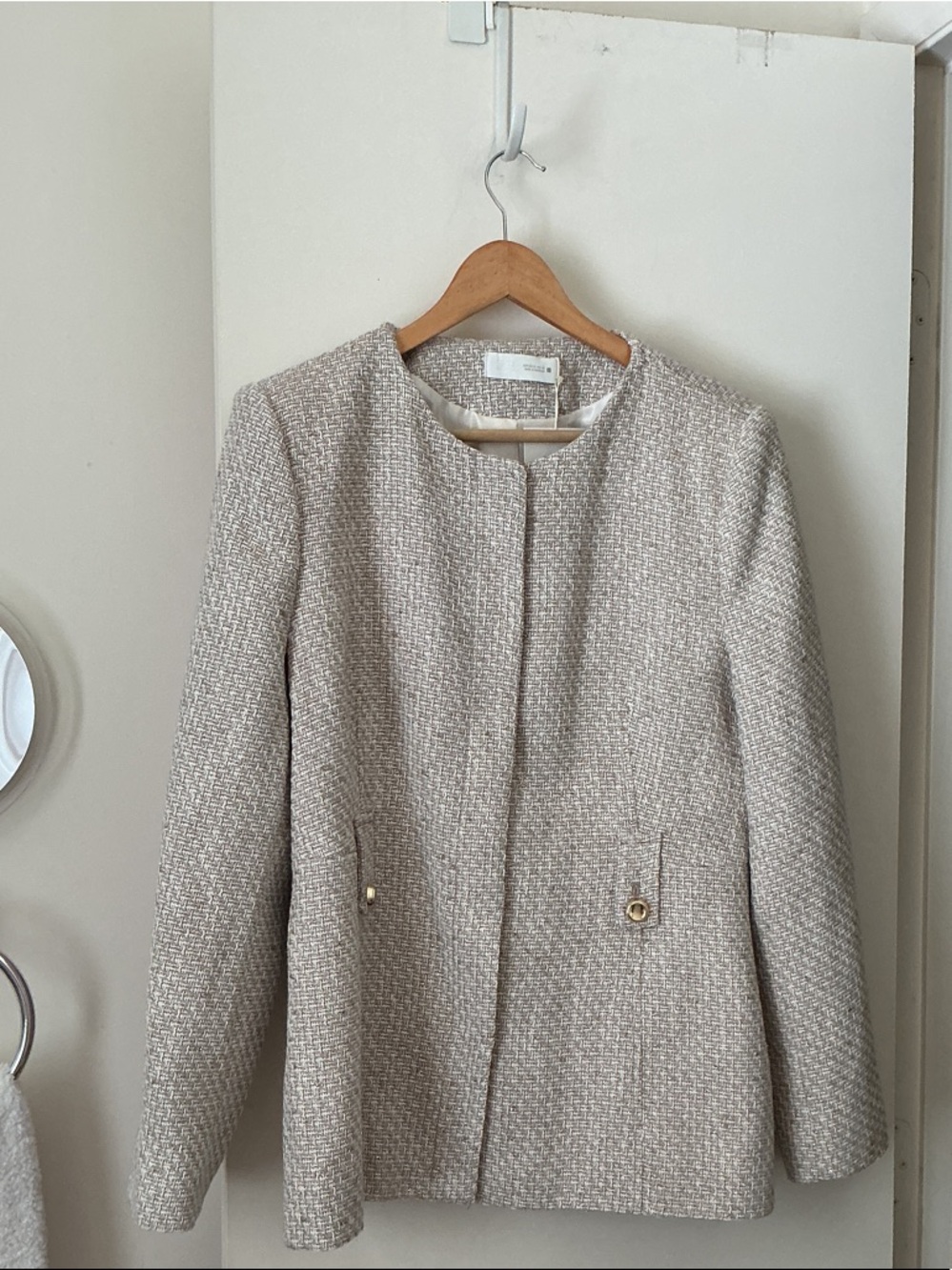 Women's Textured Open-Front Jacket - Neutral Beige from Zara
